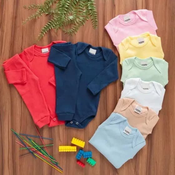 Kit 6 Peças Body e Calça Canelado Bebê Sortidas 100% Algodão 3 Body e 3 Calças Antialérgico