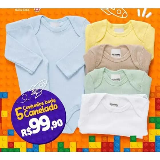 Kit 3 Conj Body e Calça Bebê Pagão canelado Longo 100% Algodão