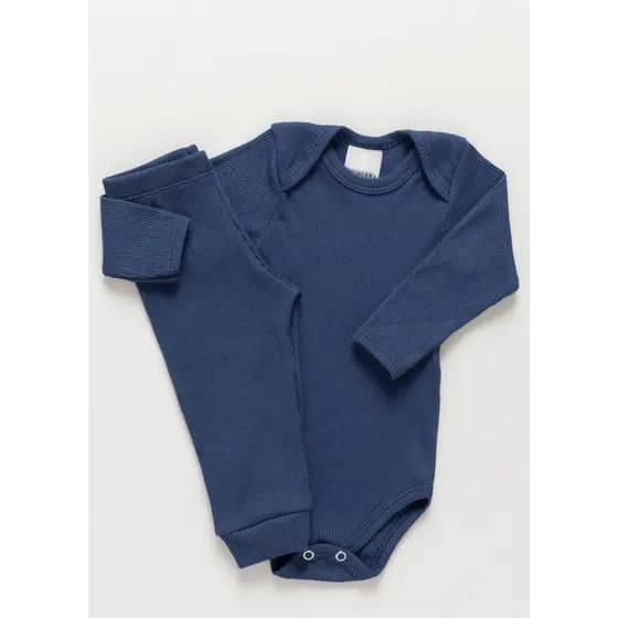 Conjunto Body e Calça Antialérgico Bebê Canelado 100% Algodão Premium