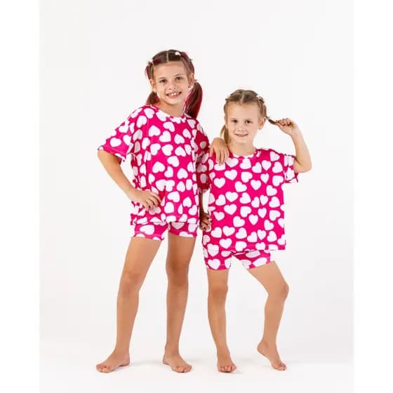 Conjunto Infantil Conffy Estampado Camiseta Shorts Pijama Verão Confortável Tamanho 2 ao 10