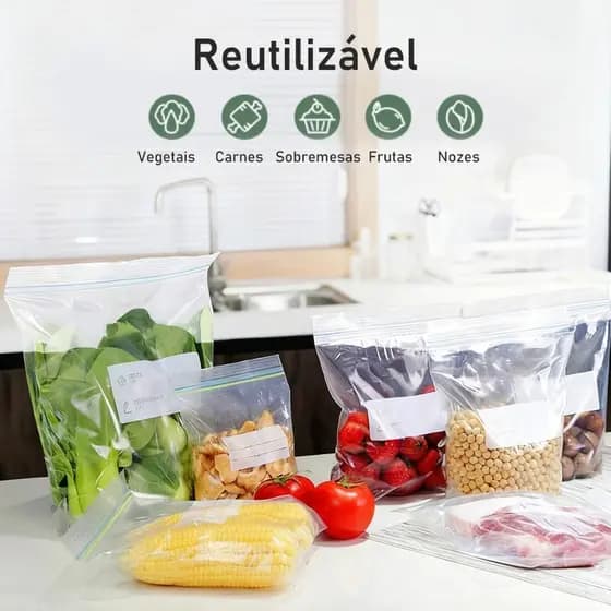 Kit 20 Sacos Herméticos Para Armazenar Alimentos Reutilizável PE para Alimentos /Bijuterias /Roupas