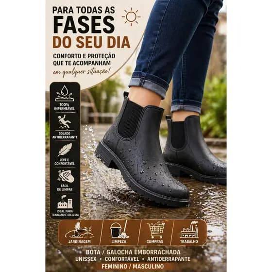 BOTA / GALOCHA EMBORRACHADA UNISSEX CONFORTÁVEL ANTIDERRAPANTE PARA TRABALHO FEMININO / MASCULINO
