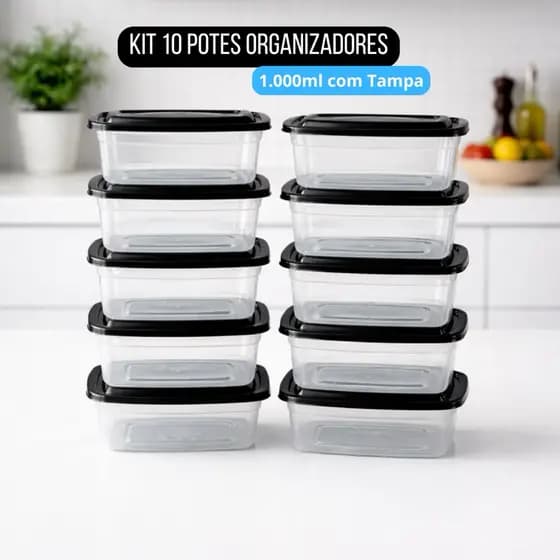 Kit 10 Potes 1000ml 1L 1kg GL MIX - Transparente Tampa Color BPAFREE Vasilha Organizador recipientes