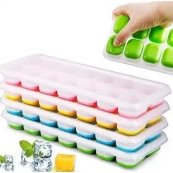 DAGUAN Formas de Gelo Silicone com Tampa Rígida Flexível Fundo 14 Cubos Retangular Multiuso Lavável