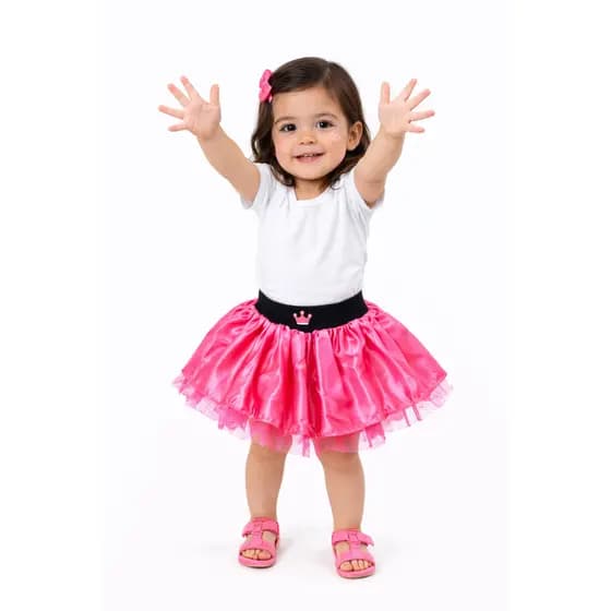 Saia Tutu Infantil Rosa Bebê Cetim com Tule Primeiros Passos Festa