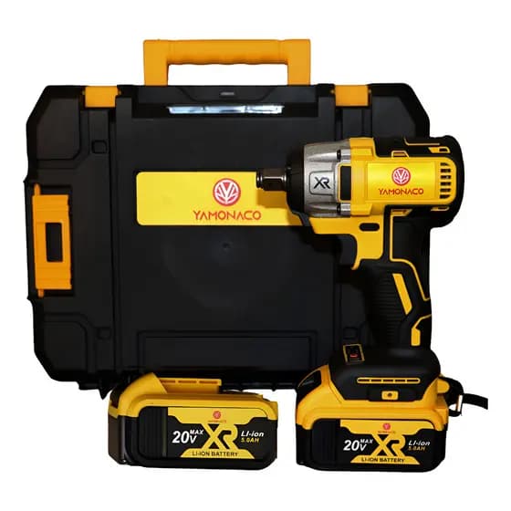 Chave De Impacto Parafusadeira Yamonaco 2 Em 1 20v Bateria 520Nm Brushless Auto-stop Amarelo Kit Maleta 127/220v 60hz