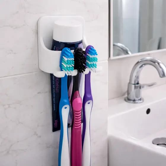 Suporte Organizador de Escovas e Creme Dental 3 Escovas 1 Creme Dental Fixação Dupla Face Extra Forte