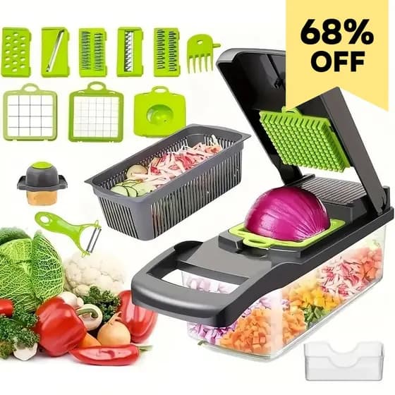 Fatiador de Verduras 16 em 1 Multiuso - Cortador Profissional com Escredor de Alimentos