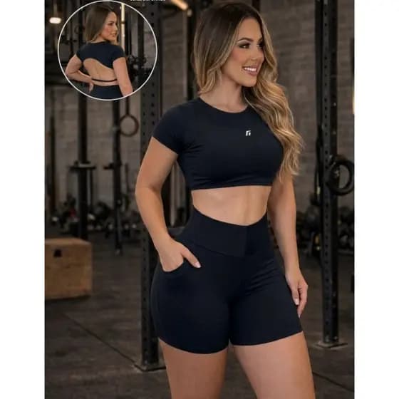 Conjunto top manga curta + short com bolso