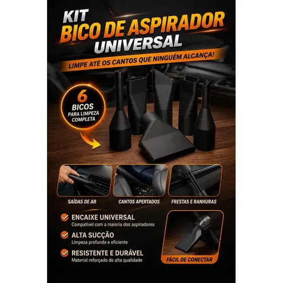 Kit Bico de Aspirador Universal – Limpeza Completa para Carro, Sofá e Cantos Difíceis