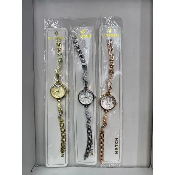 Relógio feminino de luxo com pulseira de strass, elegante e requintado, disponível em três cores.