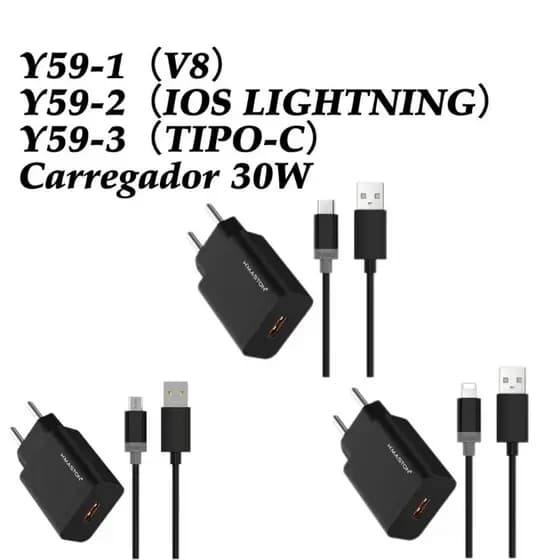 Carregador USB-C-H'maston Y59-1/-2/-3 30W com Cabo Incluído
