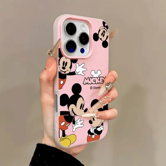 Mickey Capinha 2 Em 1 Capa Silicone Para IPhone 13 11 12 14 15 16 17 16e Normal Pro Max Ar Macarons Caso