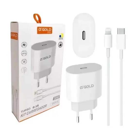 Carregador Turbo 30W Lightning para iPhone Compatível com iPhone 14, 13, 12, 11, XR, X, 8, 7, 6 e SE Carga Rápida