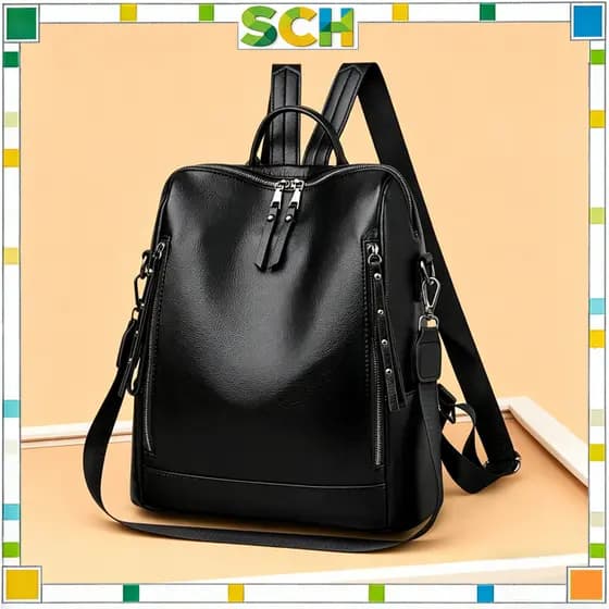 Mochila Feminina Preto, Bolsa Casual Simples para Uso Diário e Trabalho, Versátil Mochila e Bolsa de Ombro