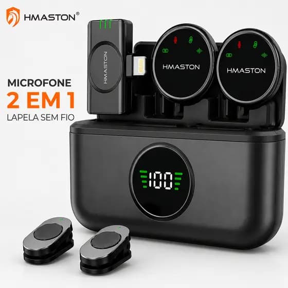 Microfone de Lapela Sem Fio H’Maston MK18/MK19 Magnético Profissional com Redução de Ruído para Celular iPhone Android