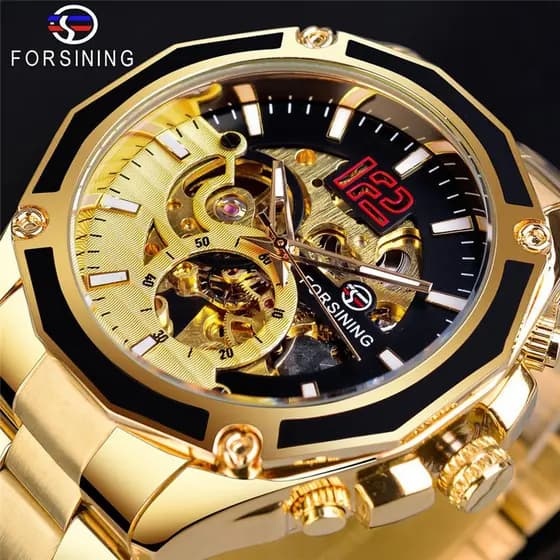 Novo para si ning estilo europeu americano moda masculina Casual oco movimento mecânico relógio mecânico automático