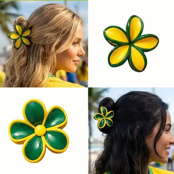 Presilha De Cabelo Flor Copa Do Mundo Feminina Cabelo Bandeira Brasil Verde E Amarela-Orgulho Da Torcida- 8CM