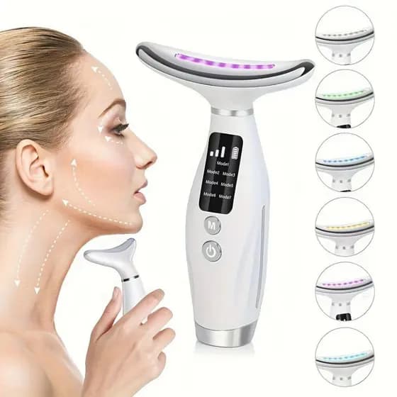 Massageador De Pele Firmeza Pescoço Led de 7 Modos Massageador Facial Eletrico Portátil Beleza para Rosto e Pescoço