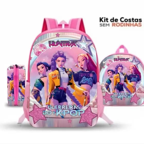 kit Mochila Escolar Guerreira kpop menina Lancheira +brinde estojo