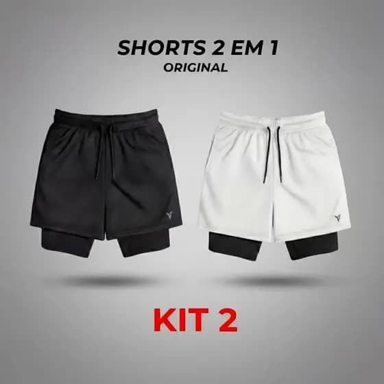 KIT 2 Shorts 2 em 1 DryFit Original Elastano Academia Esporte Treino Masculino Corrida Bike