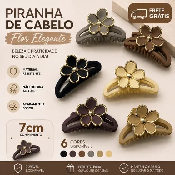 Piranha de Cabelo Flor Grande Fosca 7cm Feminina Garra Presilha