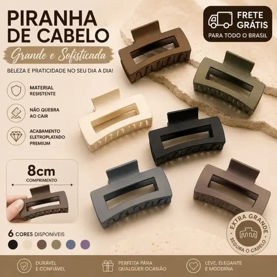 Piranha Garra de Cabelo Grande Quadrada Feminina Presilha Prendedor
