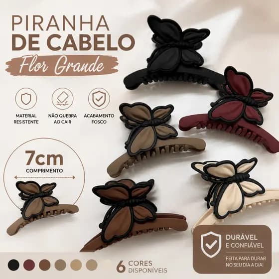 Kit 2 Piranha de Cabelo Grande Feminina Fosca 7cm Presilha Garra Prendedor