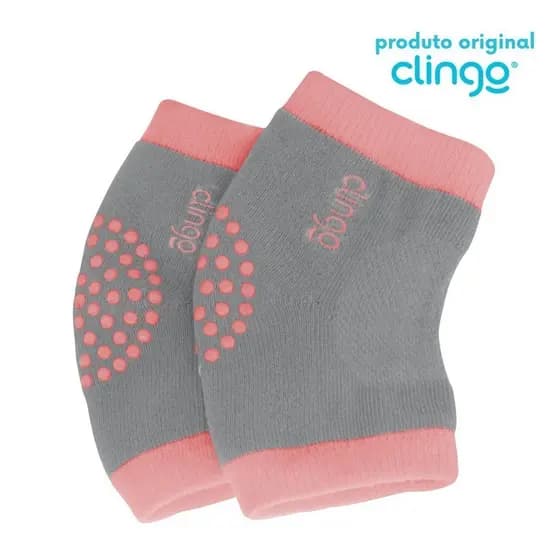 1 Kit de Joelheira Antiderrapante Clingo Rosa/Cinza - Elasticidade garantem um ajuste perfeito