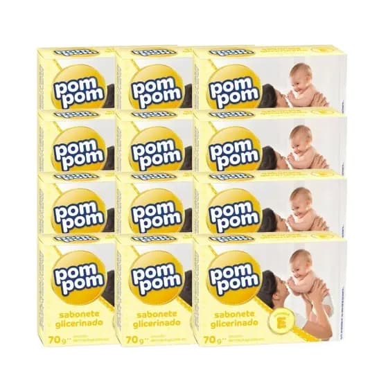 12 Sabonetes Infantil em Barra Glicerinado Pom Pom 70g - Hora do Banho