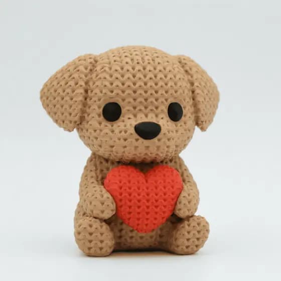 Cachorro Com Detalhes De Tricô Com Coração Decorativo & Exclusivo