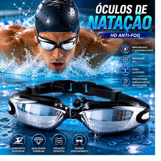 Óculos De Natação Profissional Com Protetor De Ouvido Piscina Praia Anti-Embaçamento Original