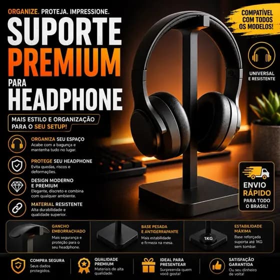 Suporte para Headphone Premium Mesa Gamer Fone de Ouvido Universal Antiderrapante