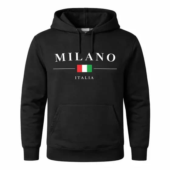Moletom Masculino Milano Italia Premium Blusa de Frio Capuz Preto Streetwear Casual Luxo