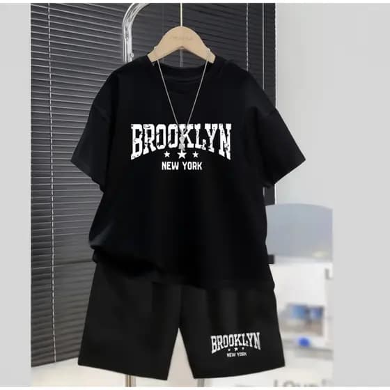 Conjunto Infantil Masculino Brooklyn New York Camiseta e Bermuda Algodão Roupa Infantil Menino