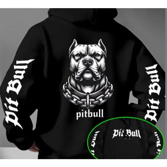 Moletom Masculino Pitbull Estampado Canguru Capuz Streetwear Blusa de Frio Inverno Premium