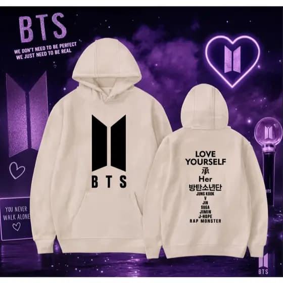 Moletom Love Yourself Unisexx Kpop Com Capuz Blusa de Frio Bangtan Boys Army Estampado Casual Adulto