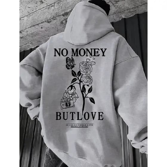 Moletom No Money But Love Unisexx Com Capuz Streetwear Estampado Casual Blusa de Frio Adulto