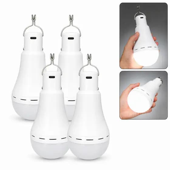 Kit 4 Lâmpada LED Recarregável USB Portátil com Gancho Luz Emergência Acampamento Queda de Energia