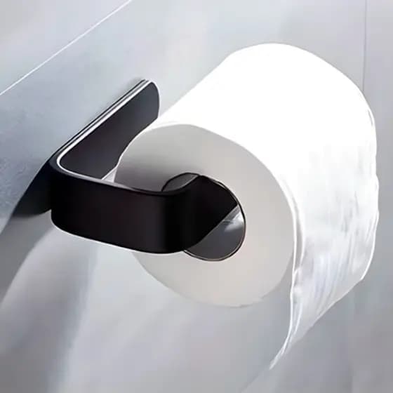 Porta Papel Higiênico Alumínio 15cm/33CM Preto, Sem Furo, Instalação Adesiva