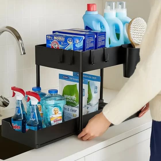 Organizador Multiuso 2 Níveis com Bandeja Corrediça | Preto ou Branco