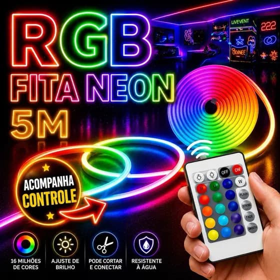 Fita Led Neon RGB 5m Flexível Dobravel Com Controle IP65 Mangueira Silicone Prova D'água Usada área externa Muda De Cor