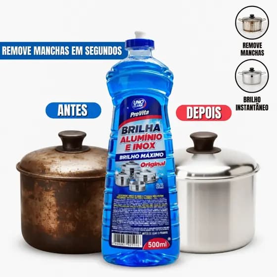 Brilha Alumínio e Inox ProVita 500ml – Limpa Panela Queimada, Remove Manchas e Restaura Brilho