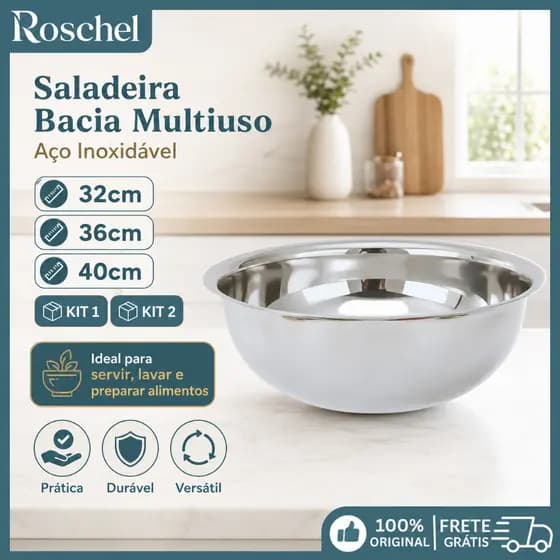 Saladeira Bacia Grande Em Aço Inoxidável Para Uso Profissional Cozinhas E Restaurantes 32/36/40 Cm