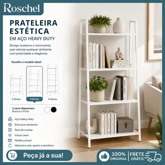 Estante Prateleira Industrial Organizador Multiuso Livreiro Quarto Sala Cozinha Moderna 3/4 Níveis