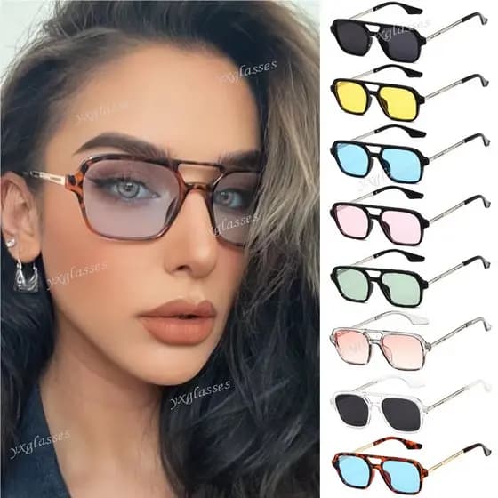 Óculos De Sol Grande Coloridos Masculinos Femininos Moldura Quadrada Pernas Metálicas Tendência Personalidade