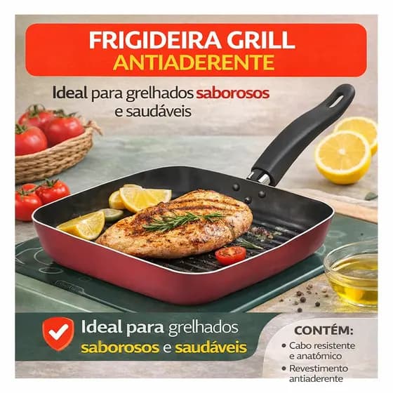 Frigideira Grill Bifeteira Antiaderente Sem Óleo Techflon Quadrada 🔥