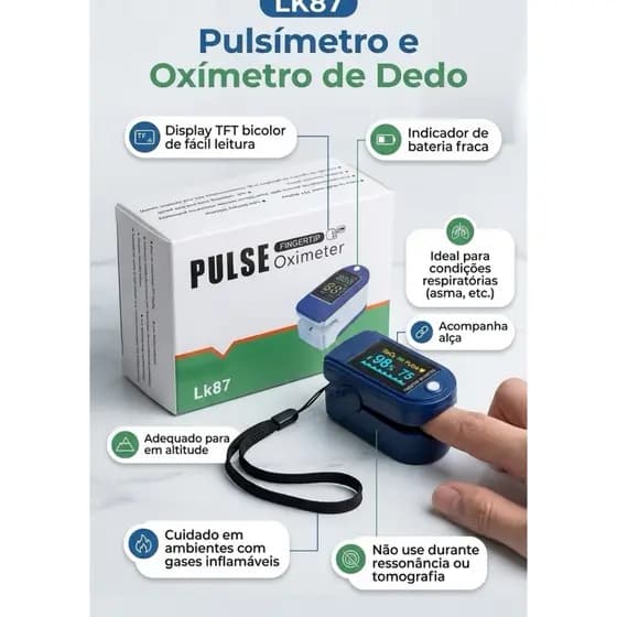 Oxímetro Digital de Dedo LED – Medição Rápida de Saturação (SpO₂) e Batimentos Cardíacos