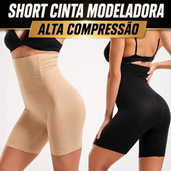 Short Cinta Modeladora Alta Compressão Com Barbatanas Zero Transparência Não Enrola