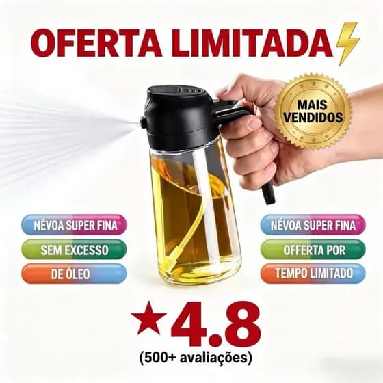 Glass Oil and Vinegar Sprayer with Button + Dispensing Nozzle + Plastic Lid and Cap 470ml